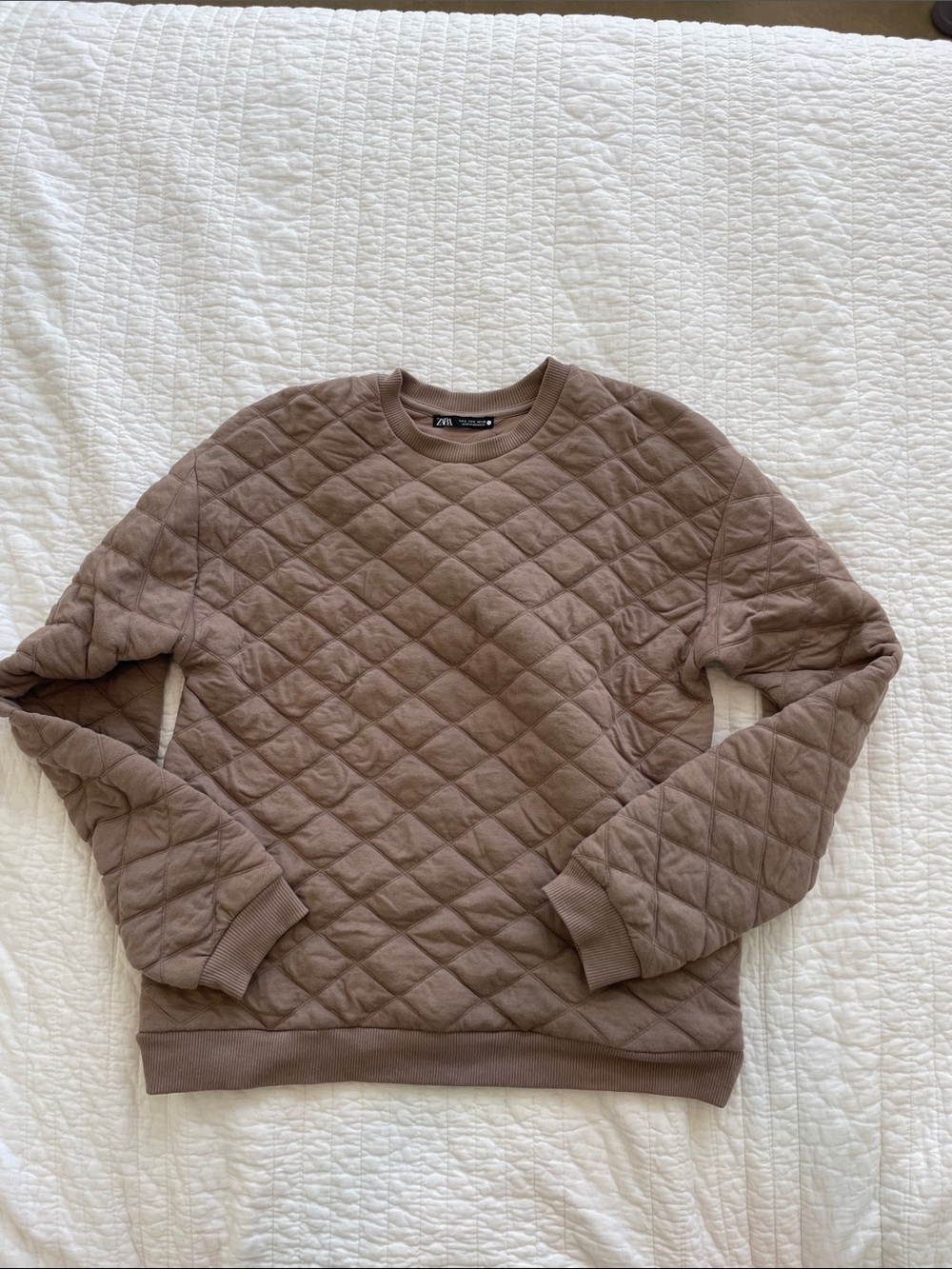 Zara Quilted Mauve-Brown Crewneck Sweater - Women’s Small